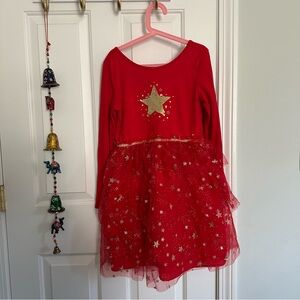 Cat & Jack- Girls Red and Gold Holiday Tulle Dress, Large 10/12